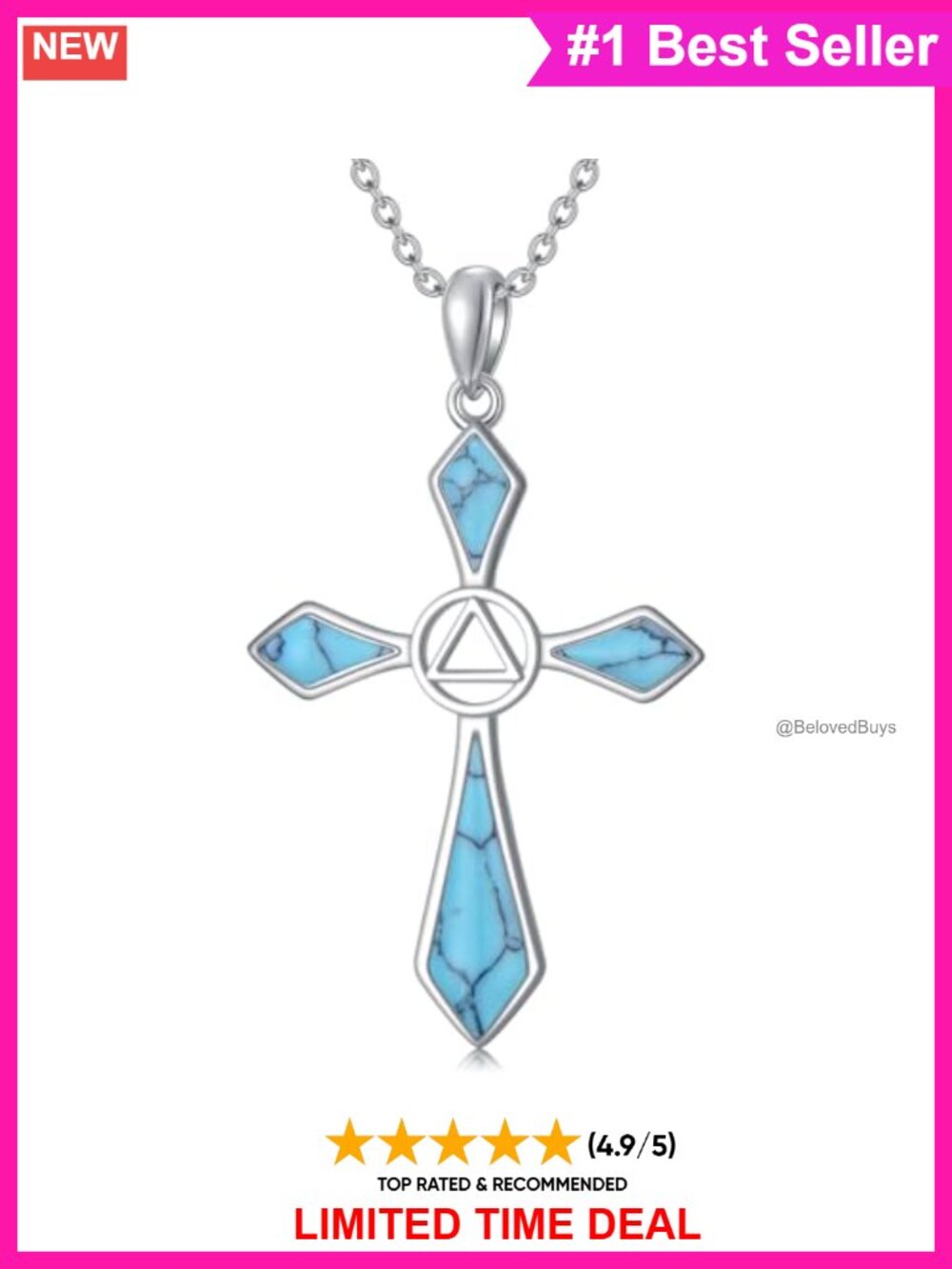 925 Sterling Silver AA Sobriety Cross Necklace Recovery Pendant